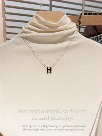 Ženski viskozni T‑shirt s polu rukavom i visokim ovratnikom, uski kroj, duljina 50–65 cm, ljeto 2024