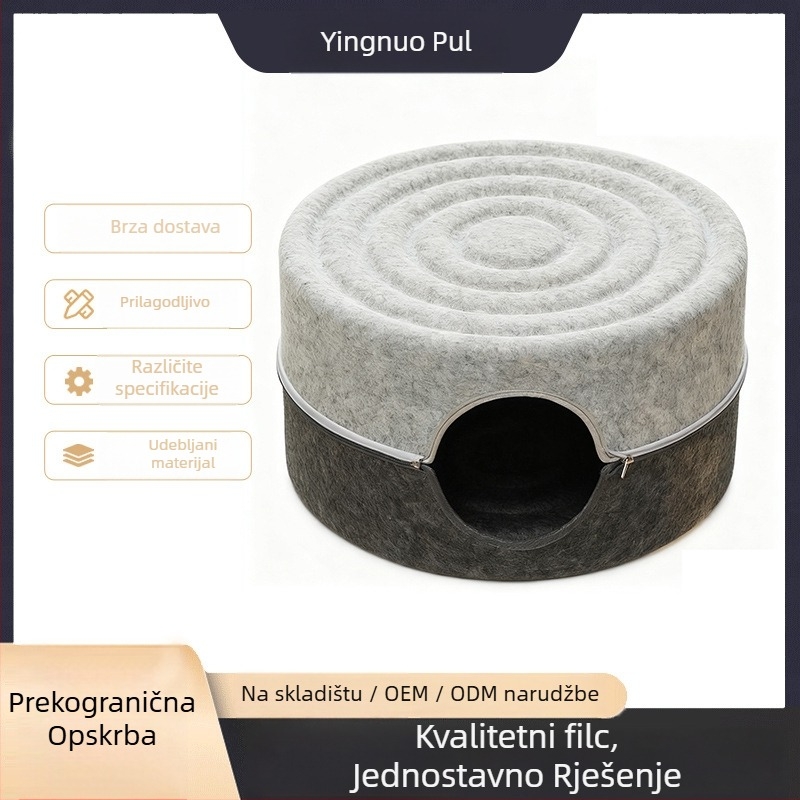 Mačje gnijezdo s velikim unutarnjim prostorom, otporan na ogrebotine od filca, poluzatvoren kružni dizajn, perivo, za unutarnju upotrebu tijekom cijele godine, toplo
