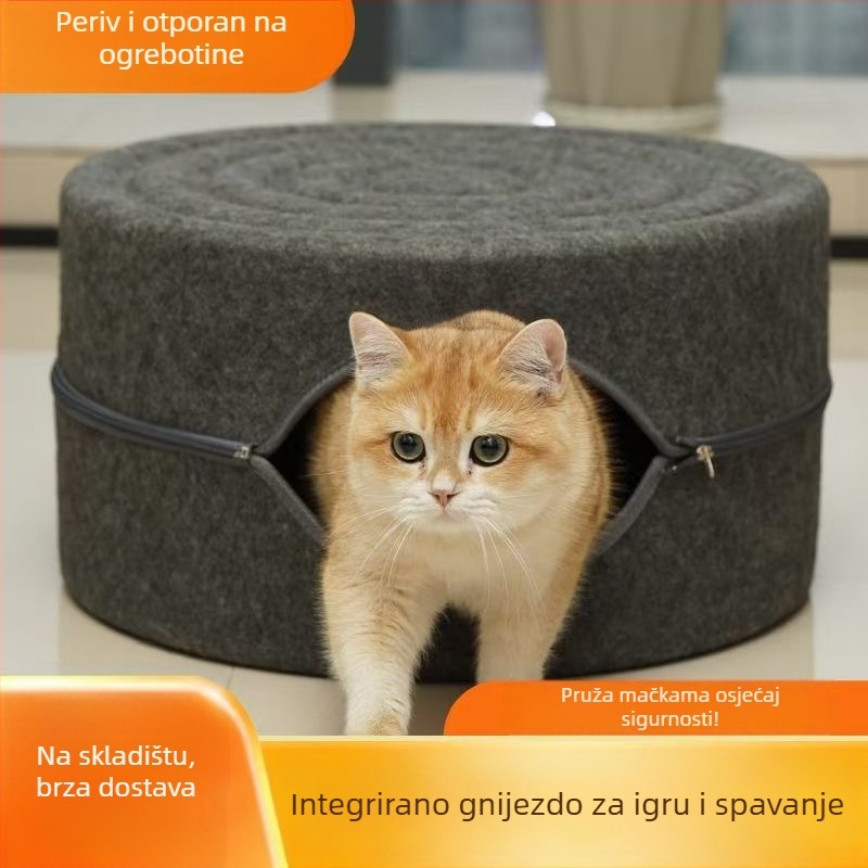 Mačje gnijezdo s velikim unutarnjim prostorom, otporan na ogrebotine od filca, poluzatvoren kružni dizajn, perivo, za unutarnju upotrebu tijekom cijele godine, toplo