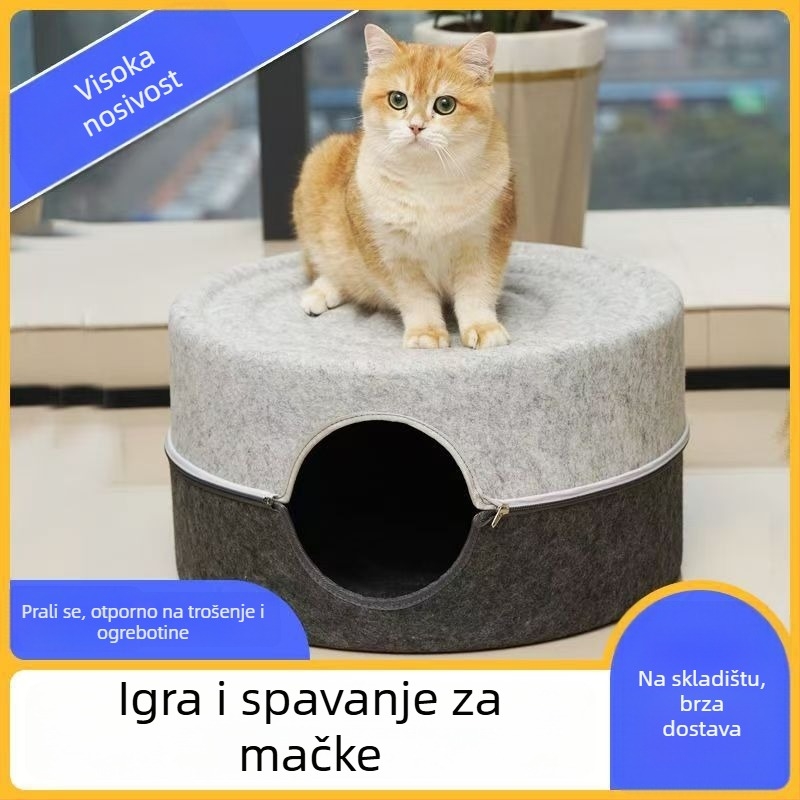 Mačje gnijezdo s velikim unutarnjim prostorom, otporan na ogrebotine od filca, poluzatvoren kružni dizajn, perivo, za unutarnju upotrebu tijekom cijele godine, toplo