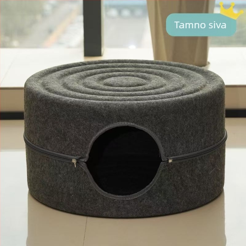 Mačje gnijezdo s velikim unutarnjim prostorom, otporan na ogrebotine od filca, poluzatvoren kružni dizajn, perivo, za unutarnju upotrebu tijekom cijele godine, toplo