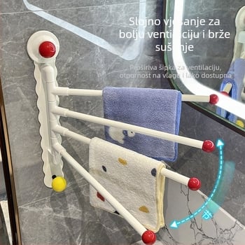 Okretni držač za ručnike sa ventuzom za kupaonicu – željezni, bez bušenja, bez tragova