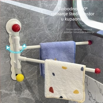 Okretni držač za ručnike sa ventuzom za kupaonicu – željezni, bez bušenja, bez tragova