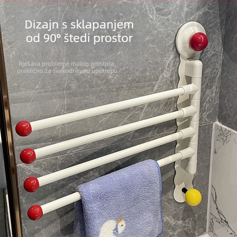 Okretni držač za ručnike sa ventuzom za kupaonicu – željezni, bez bušenja, bez tragova