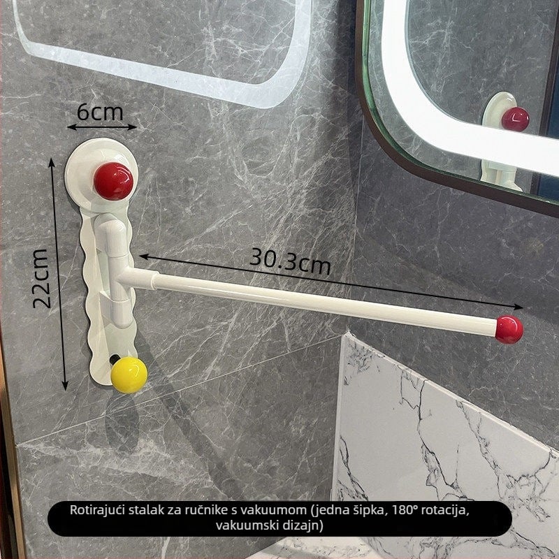 Okretni držač za ručnike sa ventuzom za kupaonicu – željezni, bez bušenja, bez tragova
