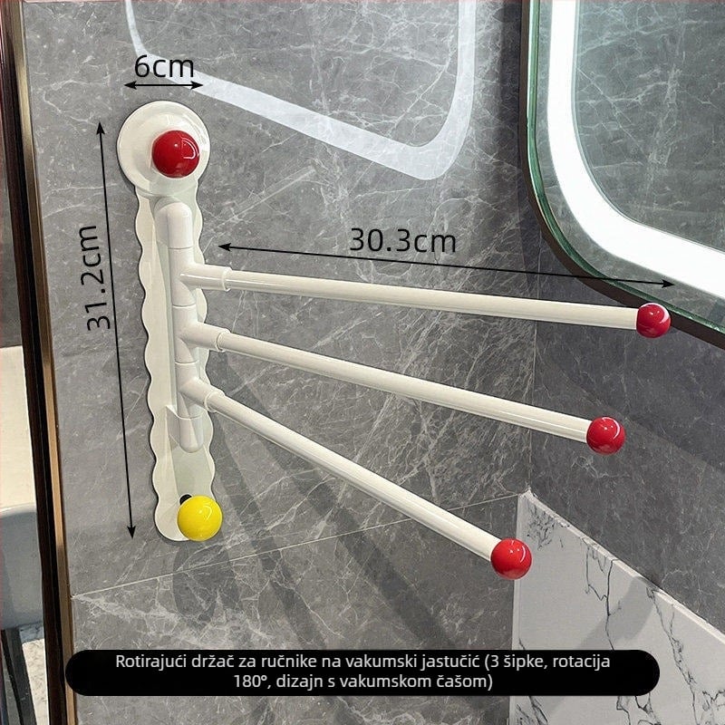 Okretni držač za ručnike sa ventuzom za kupaonicu – željezni, bez bušenja, bez tragova