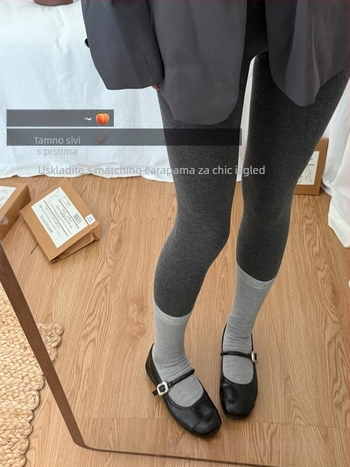 Sve-u-jednom pamučne leggings s flis podstavom, samozagrijavanje, anti-piling, jesensko-zimsko, jednobojne, visoka elastičnost (70–80% pamuka, <30% regenerirane celuloze)
