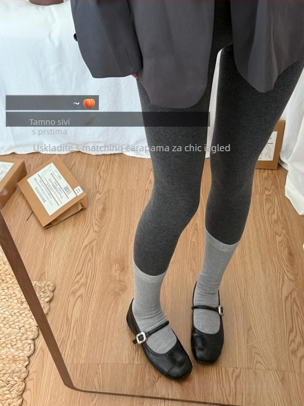 Sve-u-jednom pamučne leggings s flis podstavom, samozagrijavanje, anti-piling, jesensko-zimsko, jednobojne, visoka elastičnost (70–80% pamuka, <30% regenerirane celuloze)