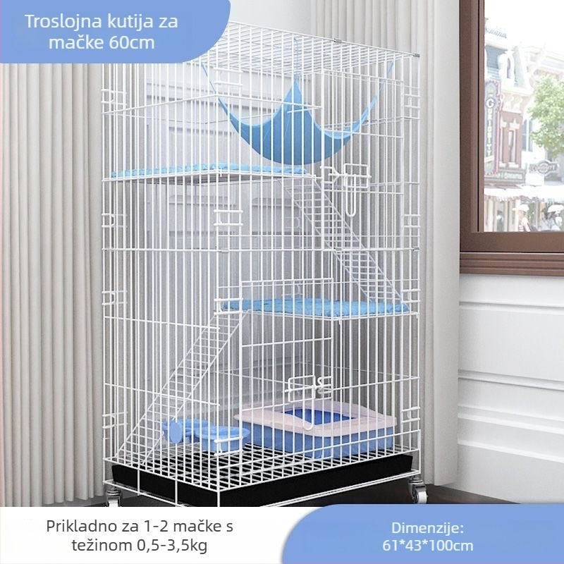 Kavez za mačke od nehrđajućeg čelika sklopiva višeslojna za unutarnju upotrebu bez montaže