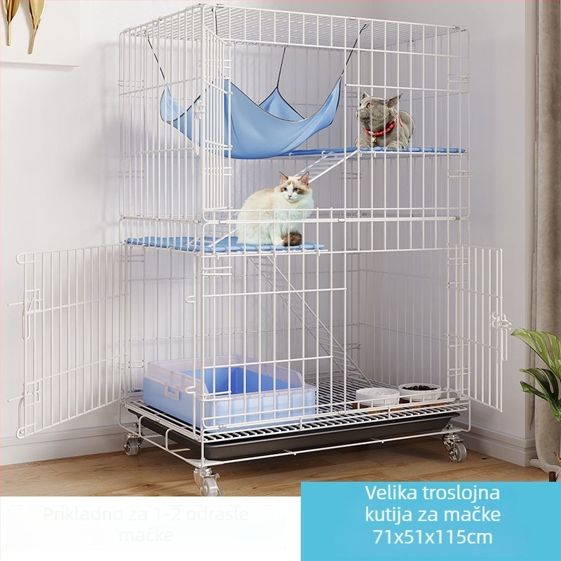 Kavez za mačke od nehrđajućeg čelika sklopiva višeslojna za unutarnju upotrebu bez montaže