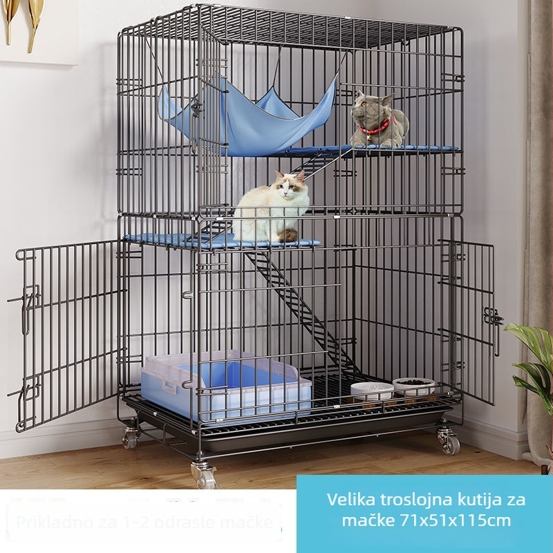 Kavez za mačke od nehrđajućeg čelika sklopiva višeslojna za unutarnju upotrebu bez montaže