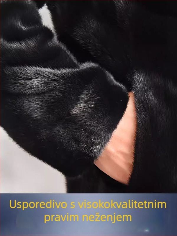 Jakna od umjetnog krzna s kapuljom, zatvaračem, slobodan kroj, bočne džepove