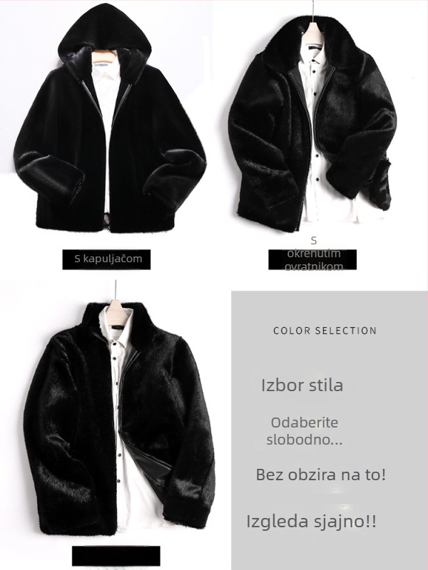 Jakna od umjetnog krzna s kapuljom, zatvaračem, slobodan kroj, bočne džepove