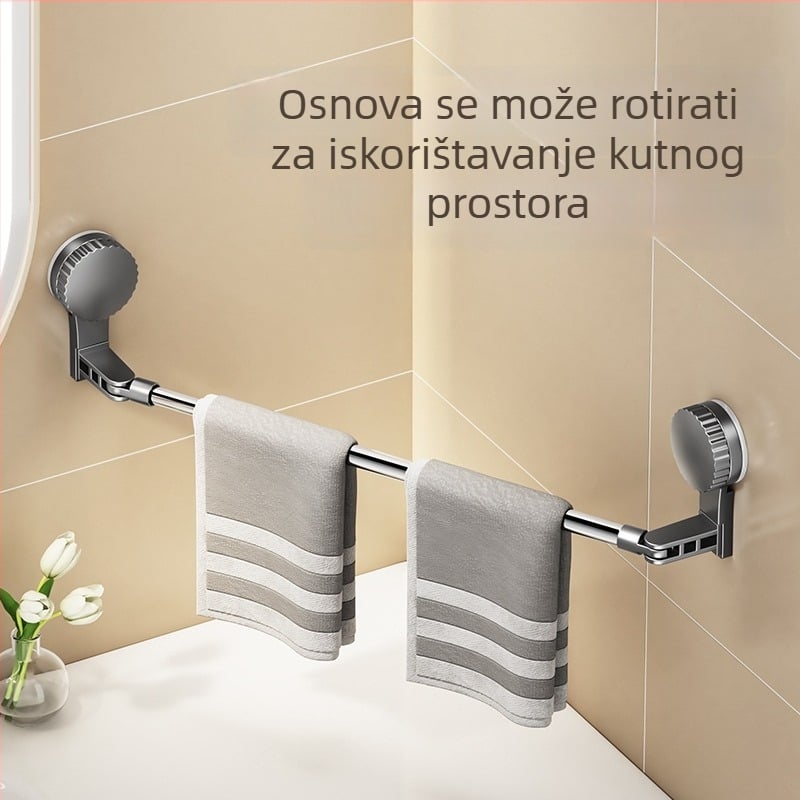 Držač za ručnike u kupaonici s usisnom čašom, teleskop, bez bušenja, materijali: plastika i nehrđajući čelik (Rupai)