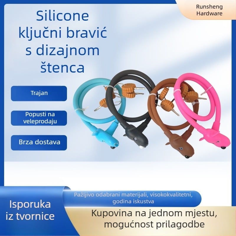 Brava za bicikl sa silikonskim kućištem — model Puppy silicone key lock; materijal: silikon; primjena: bicikli; težina: 145 g