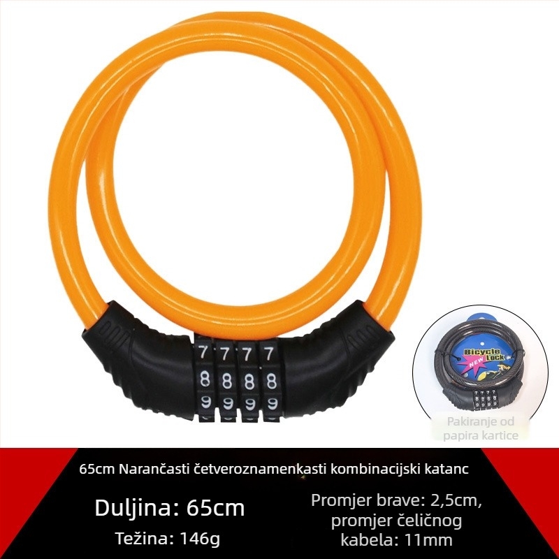 Katanac za bicikl s čeličnim kabelom, protiv krađe, model 65 leather ring lock, težina 150 g, pogodan za bicikl, motocikl i električno vozilo