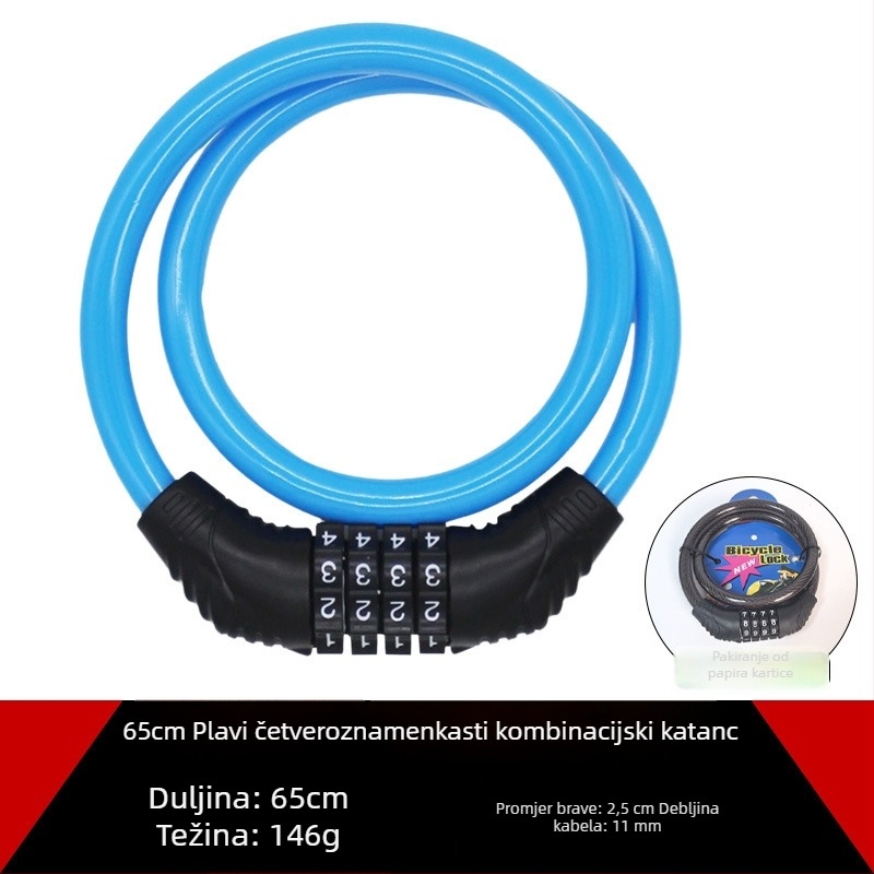 Katanac za bicikl s čeličnim kabelom, protiv krađe, model 65 leather ring lock, težina 150 g, pogodan za bicikl, motocikl i električno vozilo
