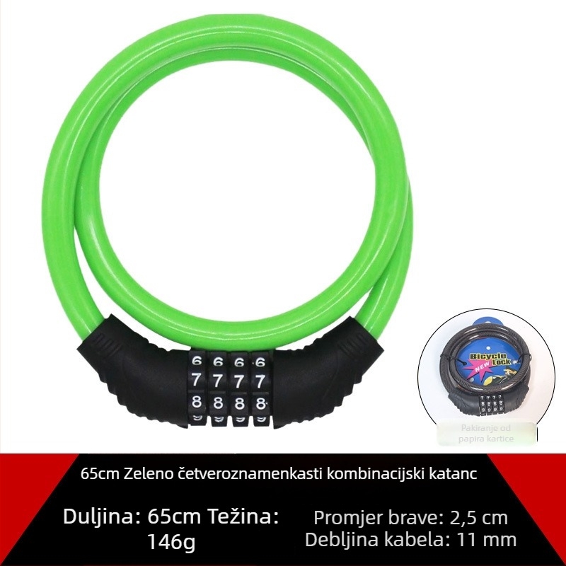 Katanac za bicikl s čeličnim kabelom, protiv krađe, model 65 leather ring lock, težina 150 g, pogodan za bicikl, motocikl i električno vozilo