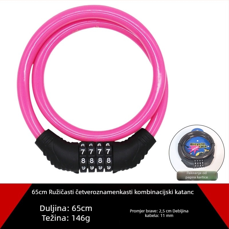Katanac za bicikl s čeličnim kabelom, protiv krađe, model 65 leather ring lock, težina 150 g, pogodan za bicikl, motocikl i električno vozilo