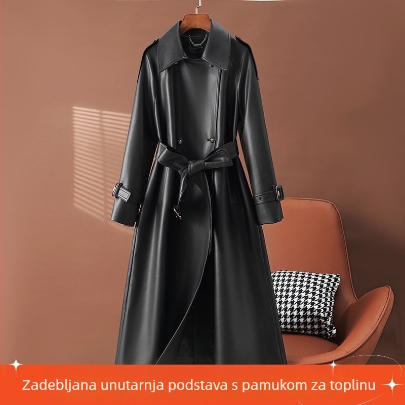 Ženska PU kožna jakna srednje duljine, slobodnog kroja, ovratnik sakoi, jesen 2025