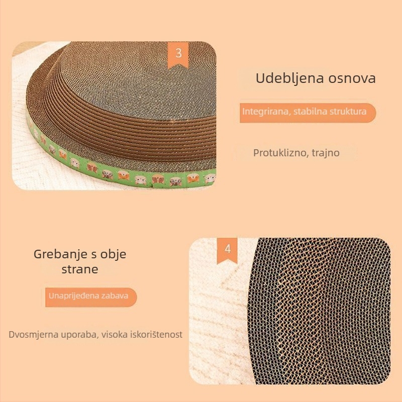 PTS Posuda za grebanje mačaka s integriranim gnijezdom — valoviti papir, okrugli/ovalni oblik