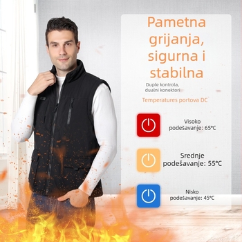 Grijani prsluk s dvostrukim upravljanjem i 11-zonskim grijanim sustavom, bez rukava, pamukom punjena unutrašnjost, za muškarce, Punjiva toplinska odjeća