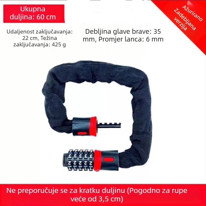 Lančani zaključavač s 4-cifrenom lozinkom za motocikle, električna vozila i bicikle — prilagodljiv, moderan minimalistički stil