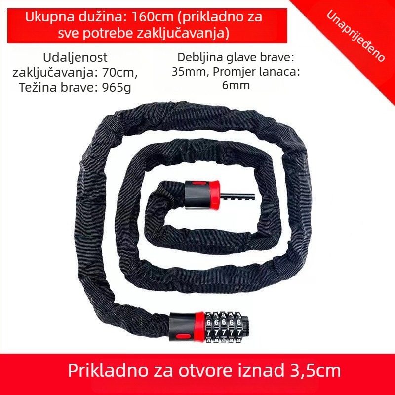 Lančani zaključavač s 4-cifrenom lozinkom za motocikle, električna vozila i bicikle — prilagodljiv, moderan minimalistički stil