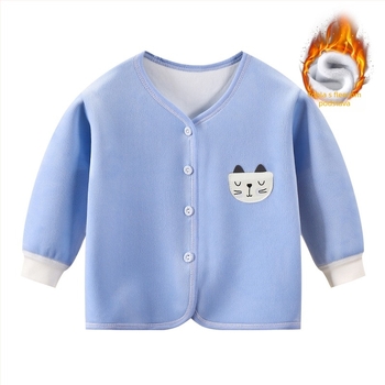 Dječji dvostrano baršunasti kardigan za jesen/zimu, bez kapuljače, Doraemon marka, mekani poliester, za bebe i djecu 1–3 godine.