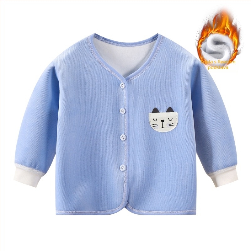 Dječji dvostrano baršunasti kardigan za jesen/zimu, bez kapuljače, Doraemon marka, mekani poliester, za bebe i djecu 1–3 godine.