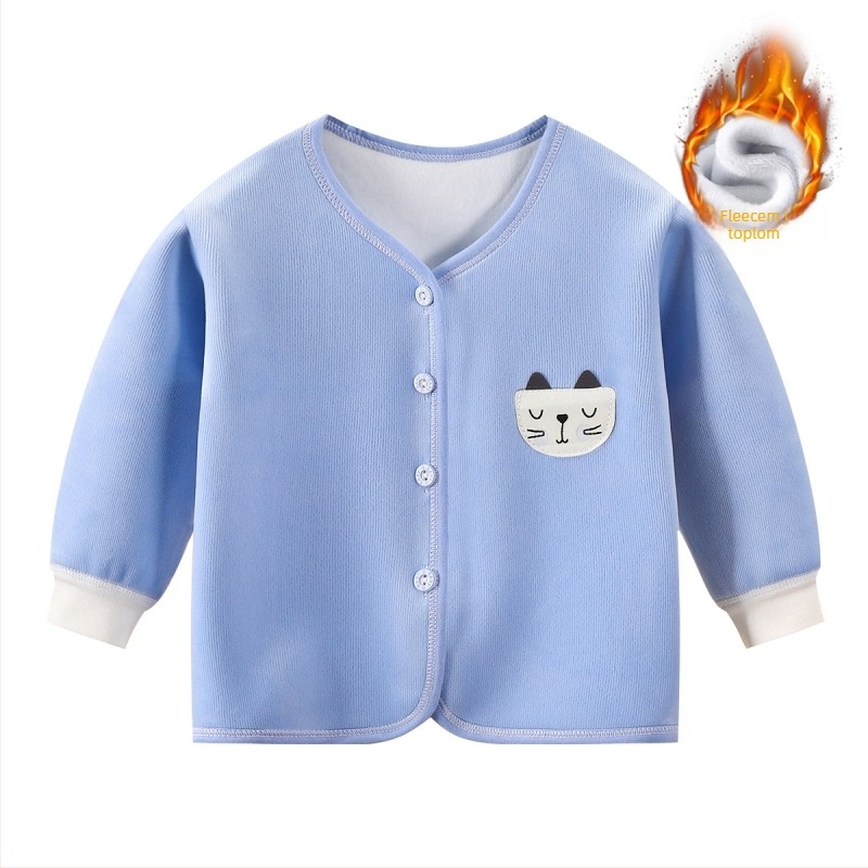 Dječji dvostrano baršunasti kardigan za jesen/zimu, bez kapuljače, Doraemon marka, mekani poliester, za bebe i djecu 1–3 godine.