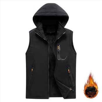 Muški kapucjačasti outdoor prsluk za jesen-zimu, slim-fit, corduroy tkanina, glavna tkanina: vuna, podstava: lan, punilo: pamuk, dizajn struka (Hooded; Cotton filling; Corduroy; Wool main; Flax lining)