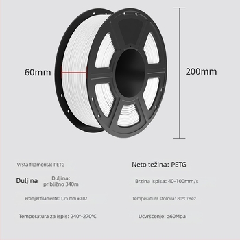 PLA filament za 3D printer, Coridi, duljina 330 m, gustoća 1,25 g/cm³