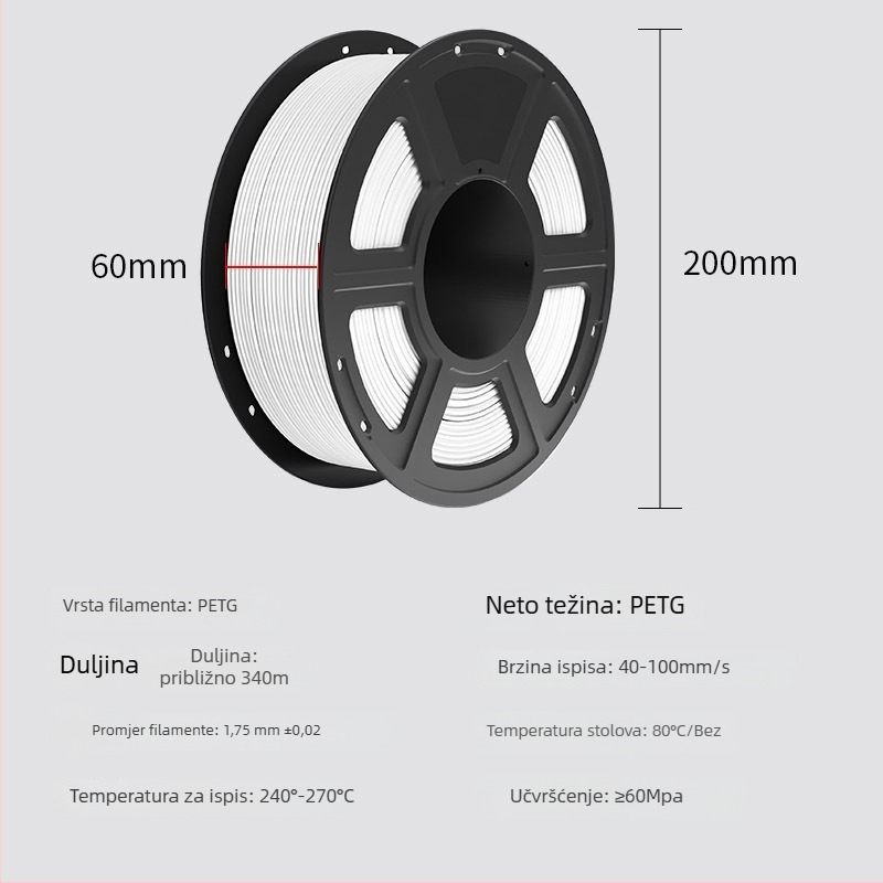 PLA filament za 3D printer, Coridi, duljina 330 m, gustoća 1,25 g/cm³