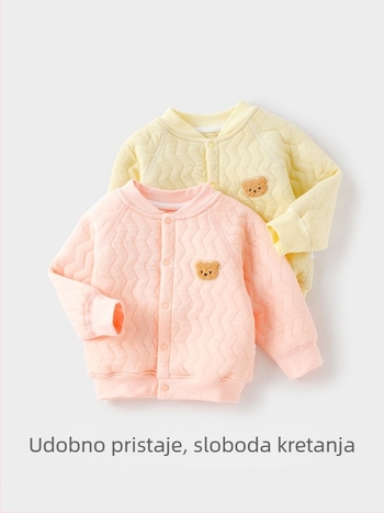 Antibakterijski pamučni topli kardigan za bebe - dugi rukavi, bez kapulje, bez ovratnika, za djecu 3–8 godina