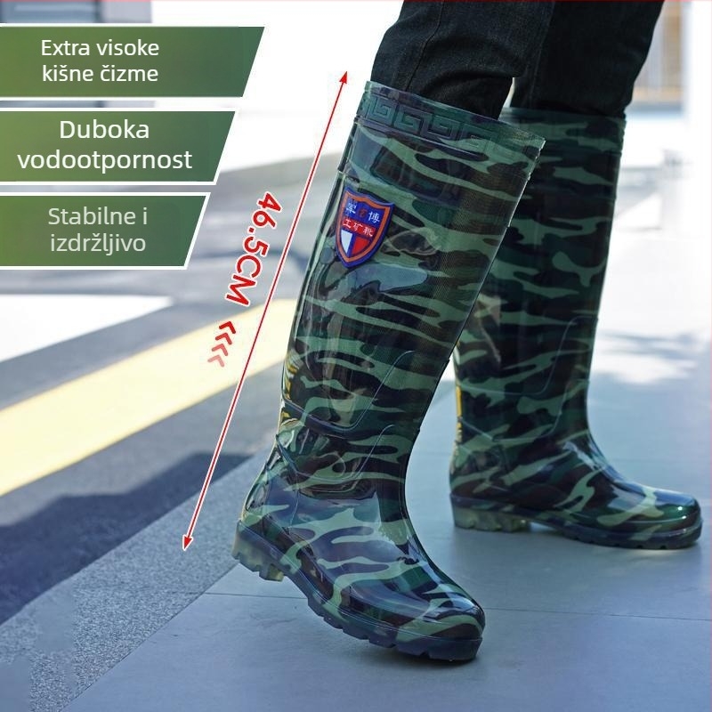 Kišne čizme iznad koljena za odrasle - PVC gornji dio, potplat od telećih tetiva, unisex, za četiri godišnja doba