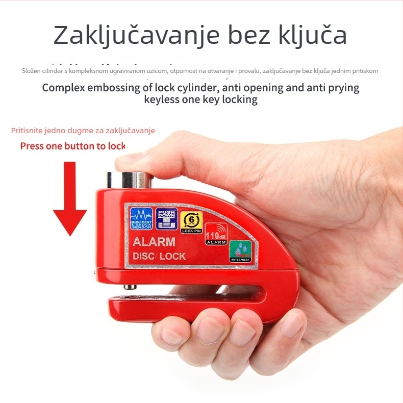 Alarmni disk-zavrtna kljuc za motocikl s torbom za pohranu – prijenosno, metalno tijelo, vodootporno, otporno na koroziju, protuklizno