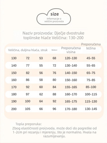 Dječje zimske termalne hlače s visokim strukom, debele i tople; za djecu 8+ godina (iznad 140 cm); vanjski materijal: poliester i akril; podstava: poliester, ovčja vuna i svila
