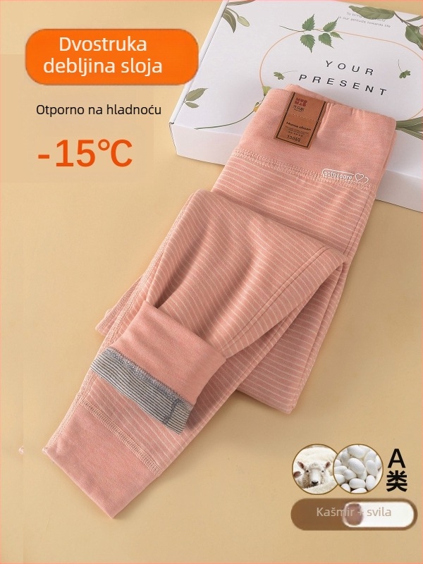 Dječje zimske termalne hlače s visokim strukom, debele i tople; za djecu 8+ godina (iznad 140 cm); vanjski materijal: poliester i akril; podstava: poliester, ovčja vuna i svila