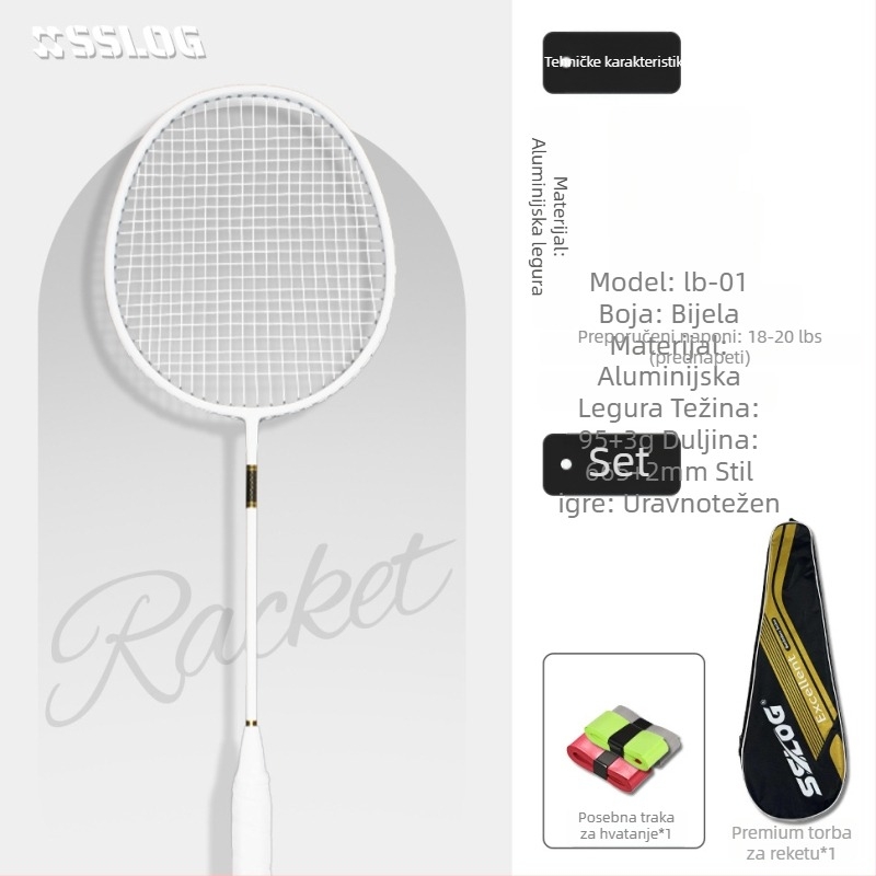 Saisilon badminton reketa s karbonskim kompozitnim okvirom, težina 95–100 g, držač G5, tip reketa: ravni udarac, groove edge guard