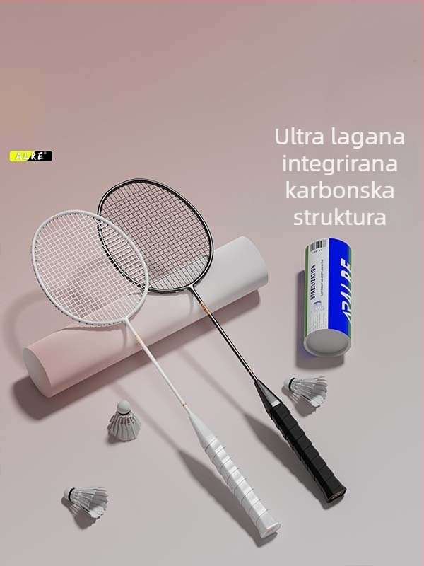 Carlsci badminton raketa — potpuno karbonsko kućište, prav tip, težina 95–100 g, drška G5, uzorak 68×21