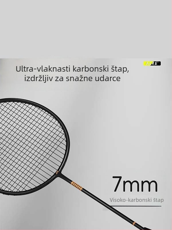 Carlsci badminton raketa — potpuno karbonsko kućište, prav tip, težina 95–100 g, drška G5, uzorak 68×21