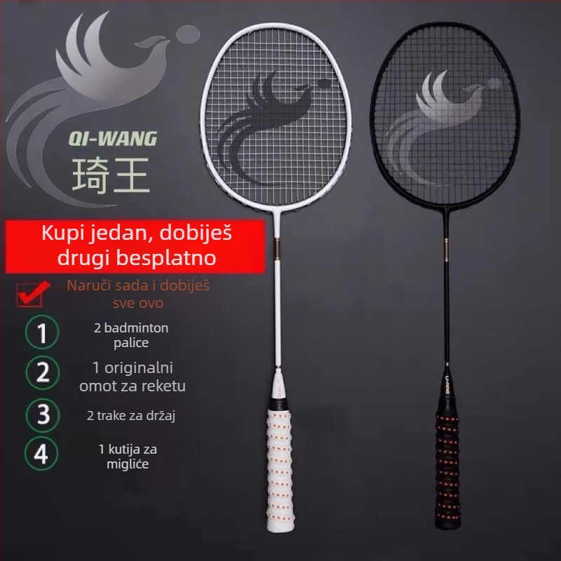 Raketa za badminton s karbonskim vlaknima, ultralagana, ofenzivni stil, pogodna za muškarce i žene, pojedinačno i parovi