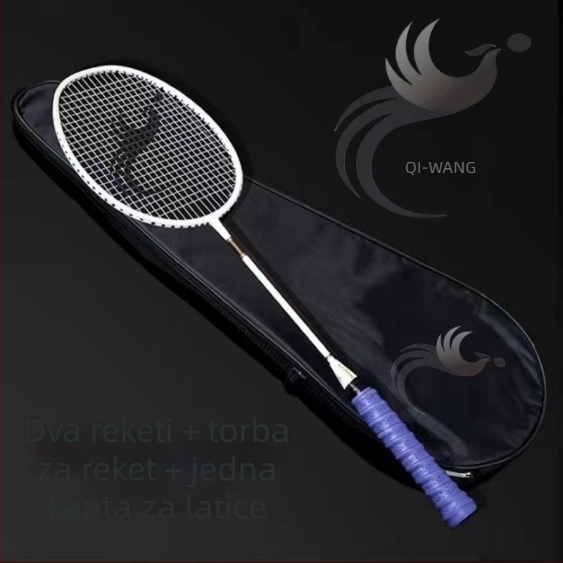 Raketa za badminton s karbonskim vlaknima, ultralagana, ofenzivni stil, pogodna za muškarce i žene, pojedinačno i parovi