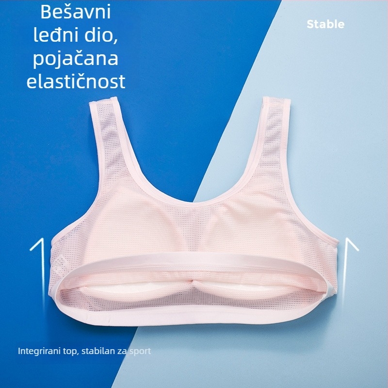 Djevojački mrežasti grudnjak u stilu majice s 3/4 oblikovanim košaricama, tanke oblikovane košarice s pjenu, glavni materijal najlon, podstava od pamuka, prozračan i udoban