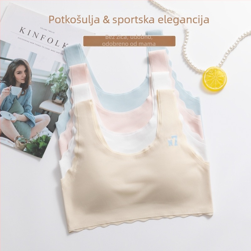Ice Silk donje rublje za adolescente, grudnjak u stilu prsluka, pune košarice, tanak oblikovani ulošci s spužvom, prozračan, fiksni dvostruki naramenice