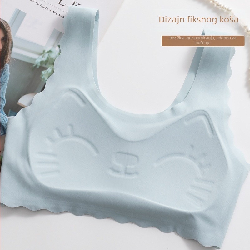 Ice Silk donje rublje za adolescente, grudnjak u stilu prsluka, pune košarice, tanak oblikovani ulošci s spužvom, prozračan, fiksni dvostruki naramenice