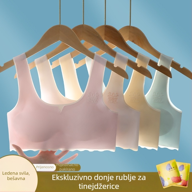 Bešiv grudnjak od najlona za djevojčice 9–18 godina, puna šalice, tanak oblikovani košarica, bez žice, fiksne dvostruke naramenice, prozračni leđa