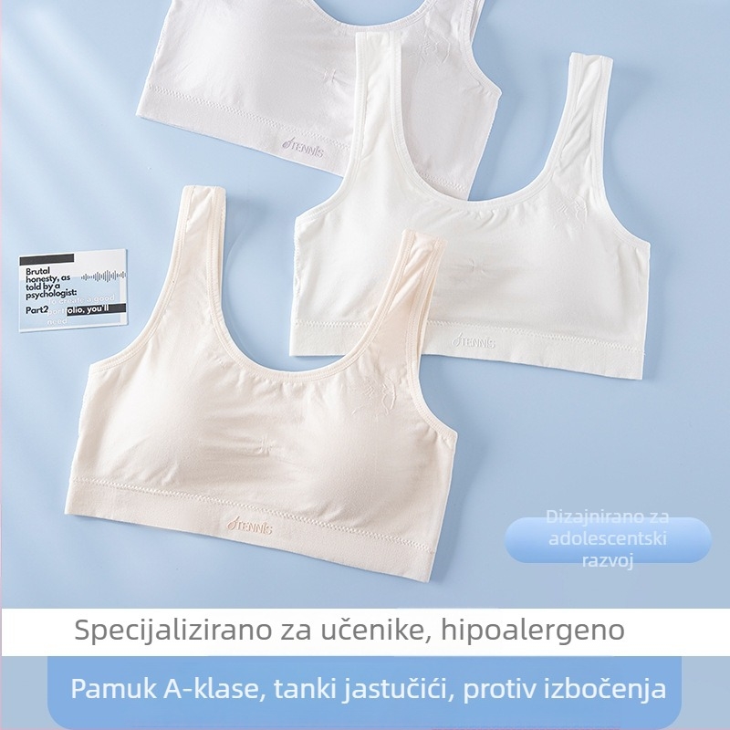 Grudnjak u prsluk-stilu za učenice, puna košarica, prozračni viskozni materijal, podloga viskoza, fiksirane dvostruke naramenice, bez čelika, zatvarač bez kopče, za dob 12–15 godina