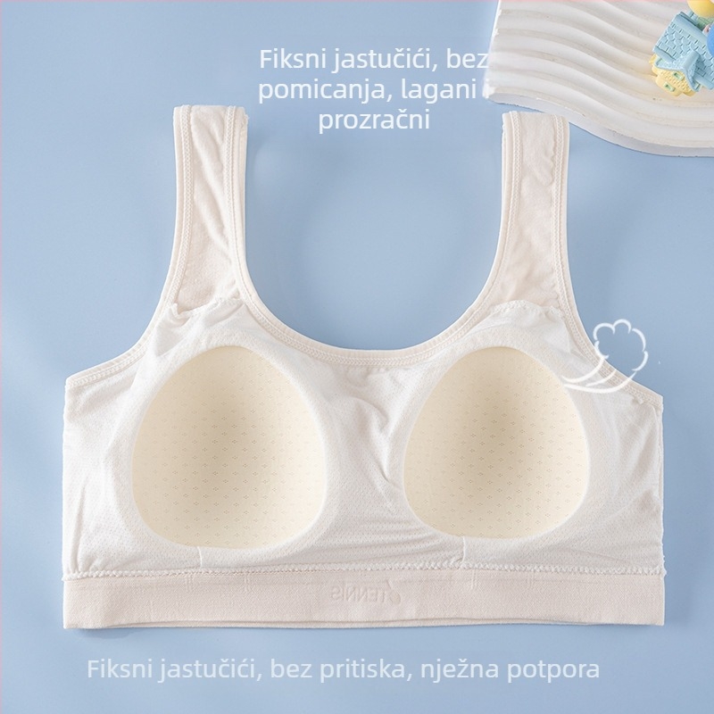Grudnjak u prsluk-stilu za učenice, puna košarica, prozračni viskozni materijal, podloga viskoza, fiksirane dvostruke naramenice, bez čelika, zatvarač bez kopče, za dob 12–15 godina